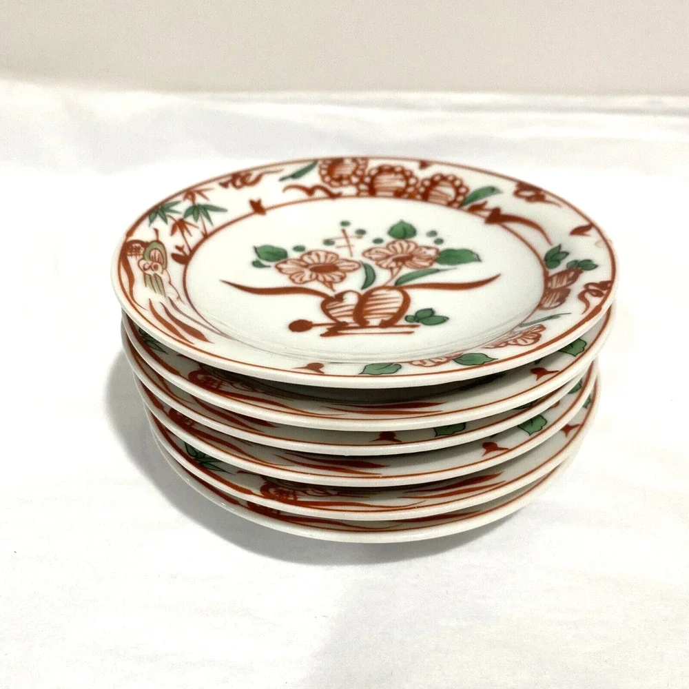 Asian porcelain berry bowls (6) floral motif retro cottage core shallow bowl